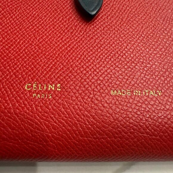 Celine Medium Strap Wallet Bicolor Red Black Leather Bifold - Picture 4 of 8